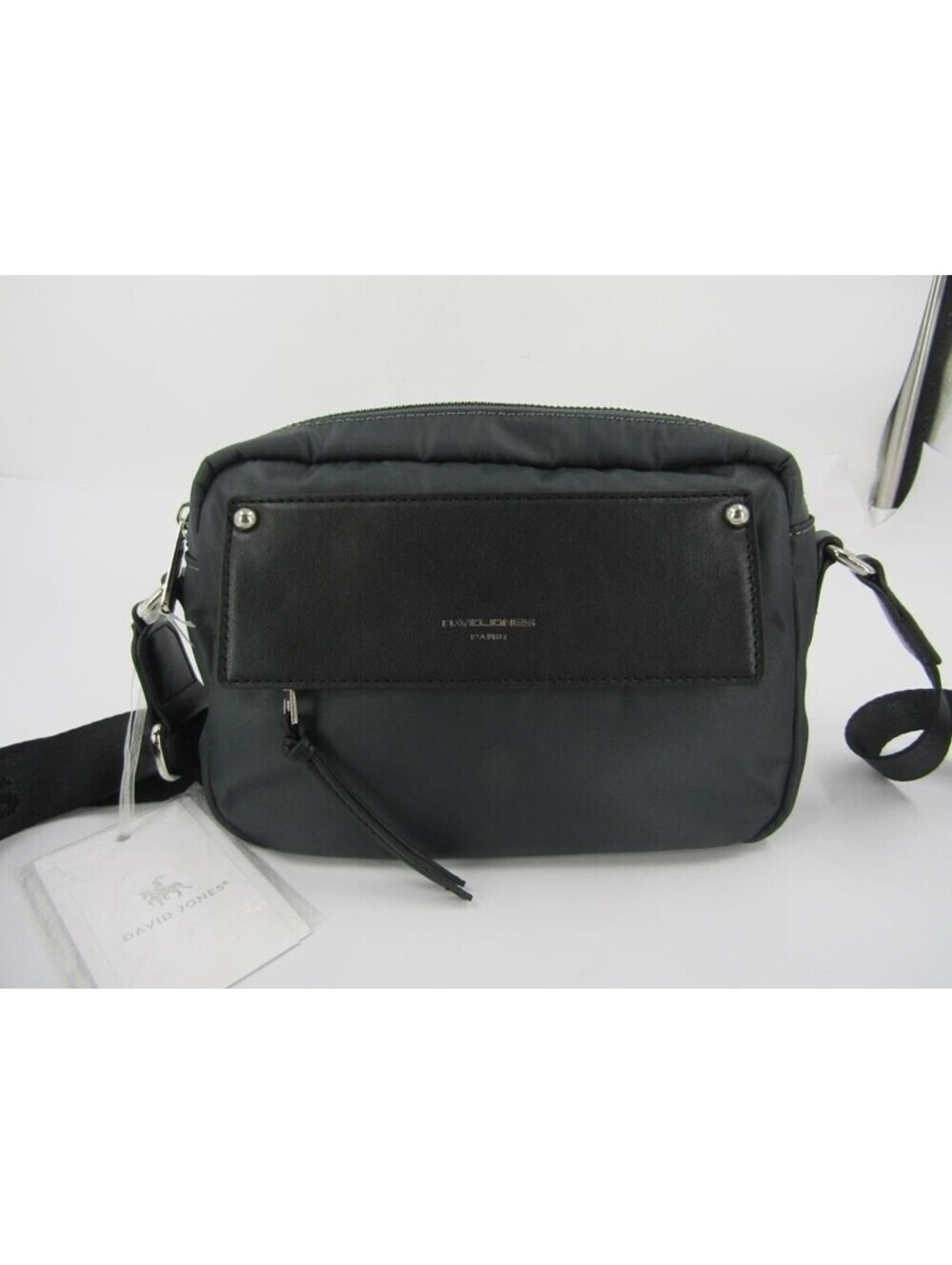 David Jones Paris Crossbody Handbag NWT Grey Nylon Eco Leather Messenger Bag